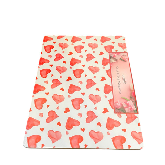 Colordrift Valentine Red HEARTS Cork Backed Hard Placemats 12x16 Set of 4 New - Picture 7 of 10